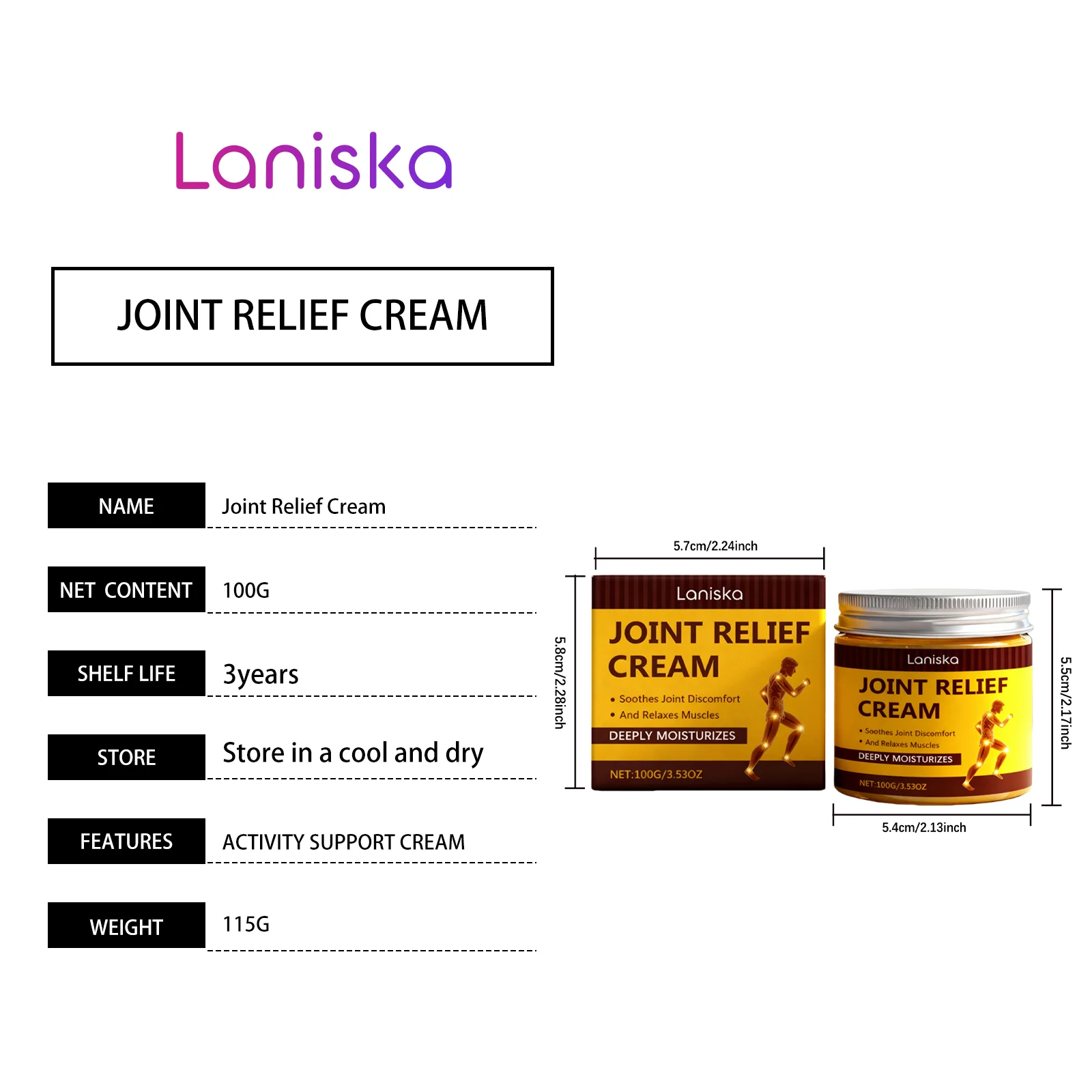 Joint Relief Cream for Knee, Wrist & Ankle Support - 100g 1 laniska joint relief cream 100g lan d3h73hj9 desc 1
