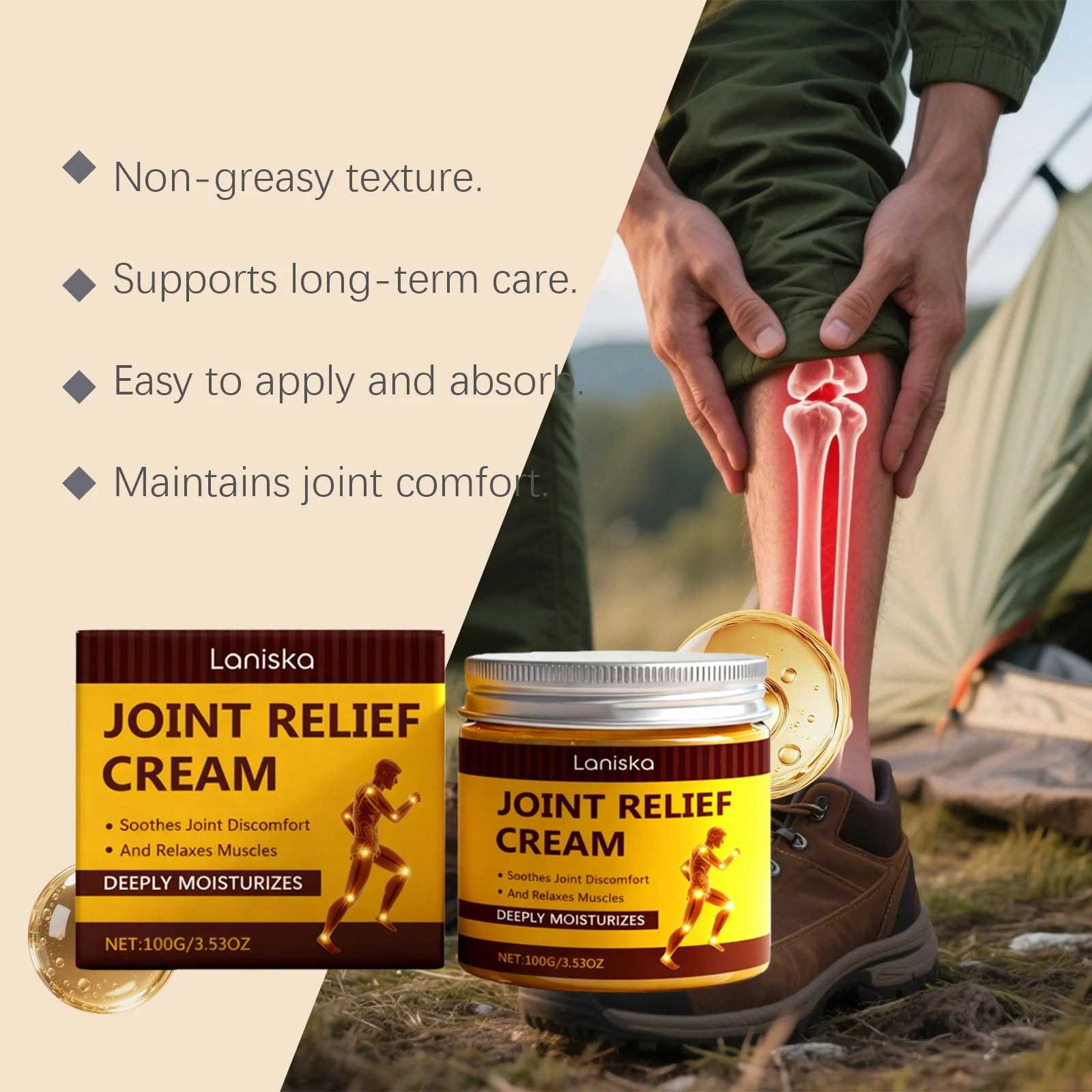 Joint Relief Cream for Knee, Wrist & Ankle Support - 100g 6 laniska joint relief cream 100g lan d3h73hj9 desc 6
