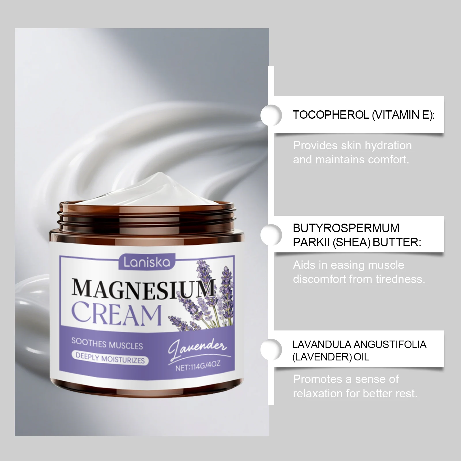 Laniska Lavender Body Cream for Muscle Relief, Deep Hydration & Sleep Support 6 lavender body moisturizing cream lan 945es2s3 desc 6