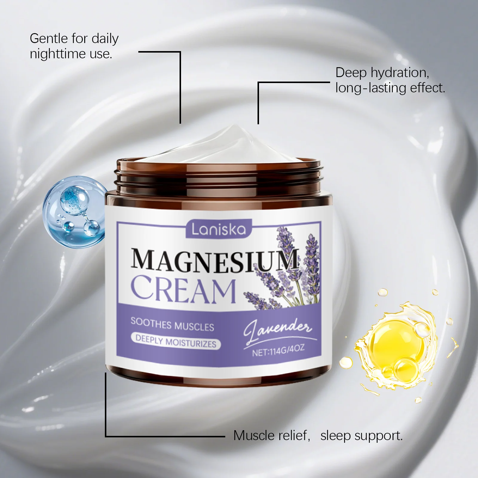 Laniska Lavender Body Cream for Muscle Relief, Deep Hydration & Sleep Support 7 lavender body moisturizing cream lan 945es2s3 desc 7
