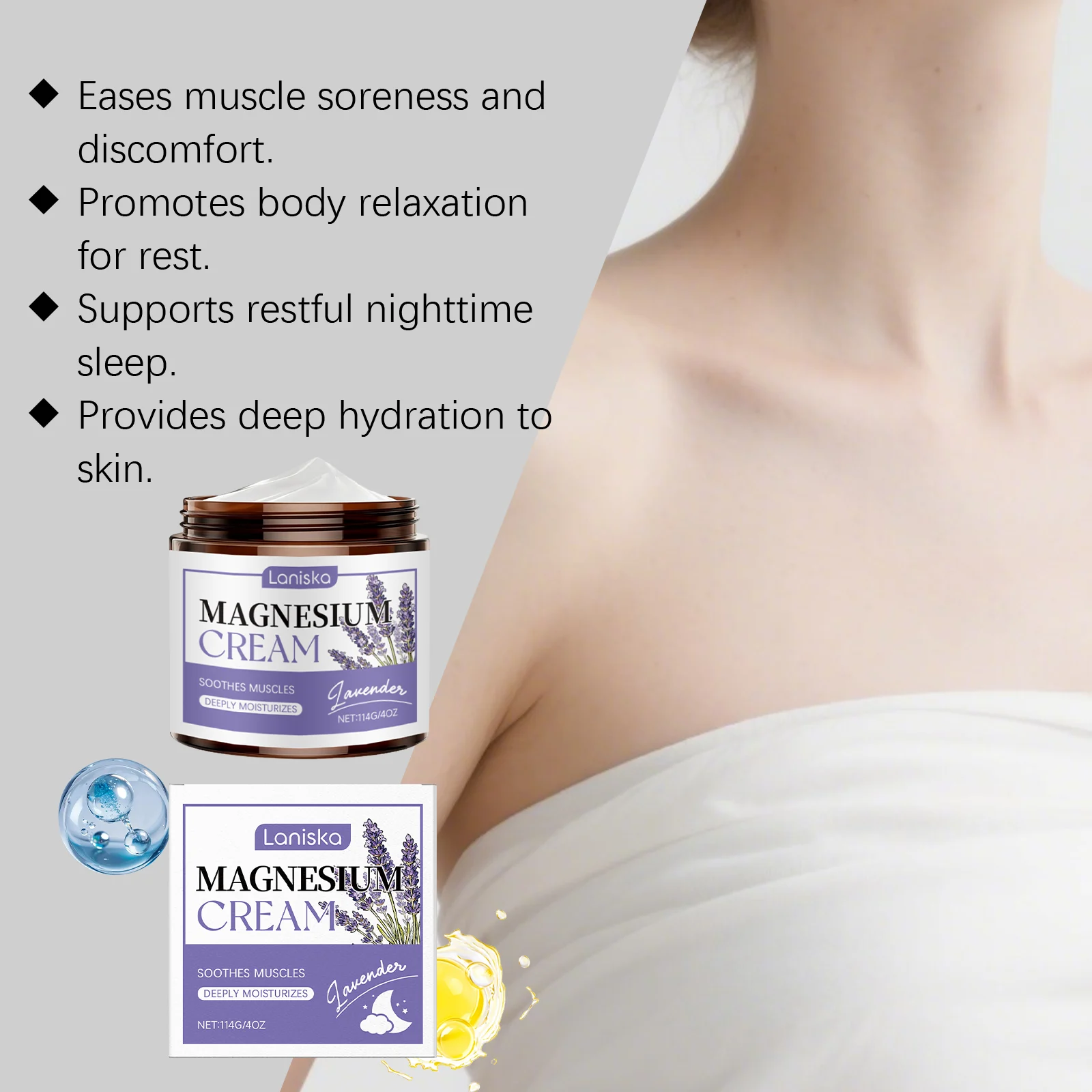 Laniska Lavender Body Cream for Muscle Relief, Deep Hydration & Sleep Support 9 lavender body moisturizing cream lan 945es2s3 desc 9