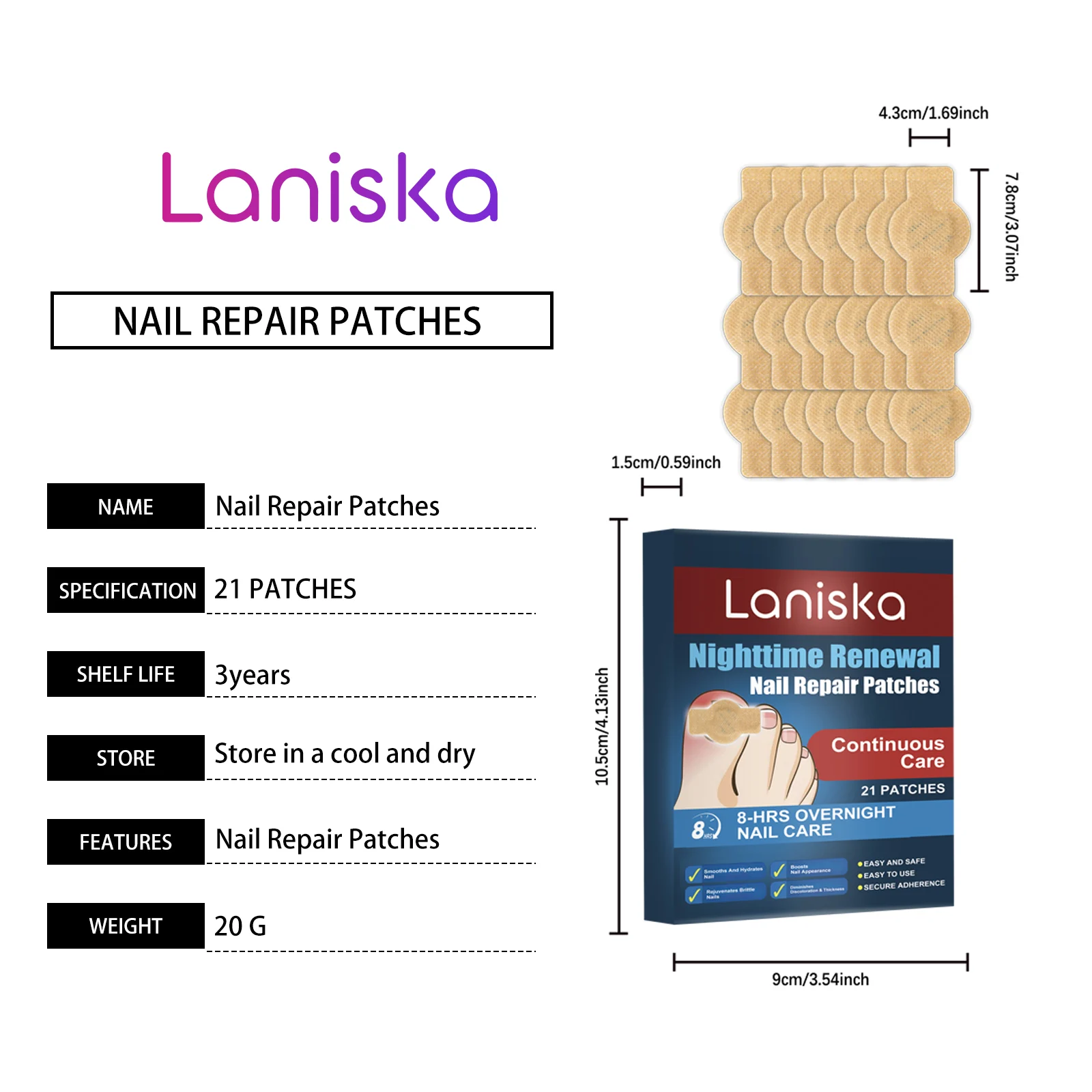 Laniska Nighttime Nail Repair Patches for Brittle & Discolored Nails, 8-Hour Nourishment 1 nighttime nail repair patches lan c4zpn5qr desc 1