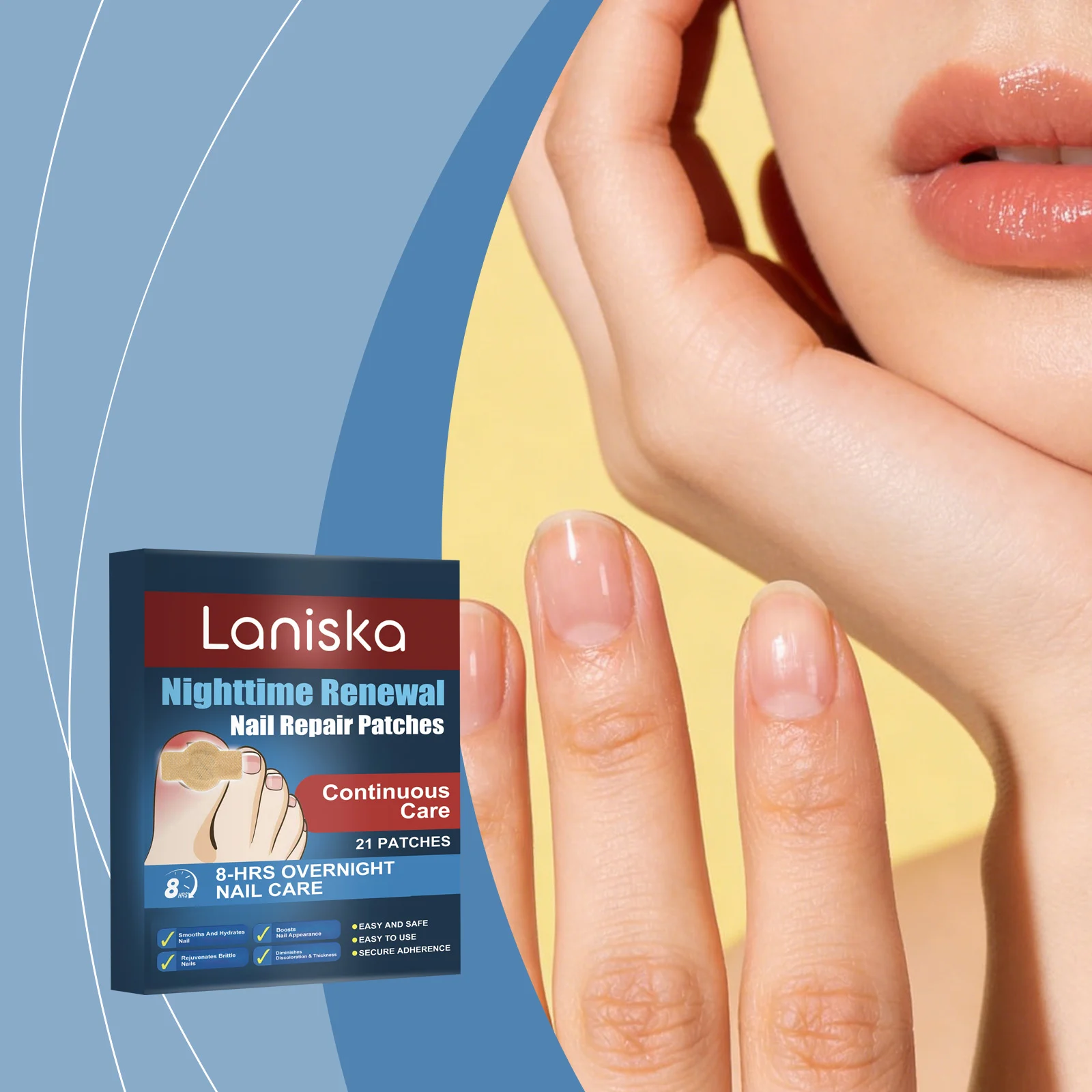 Laniska Nighttime Nail Repair Patches for Brittle & Discolored Nails, 8-Hour Nourishment 2 nighttime nail repair patches lan c4zpn5qr desc 2