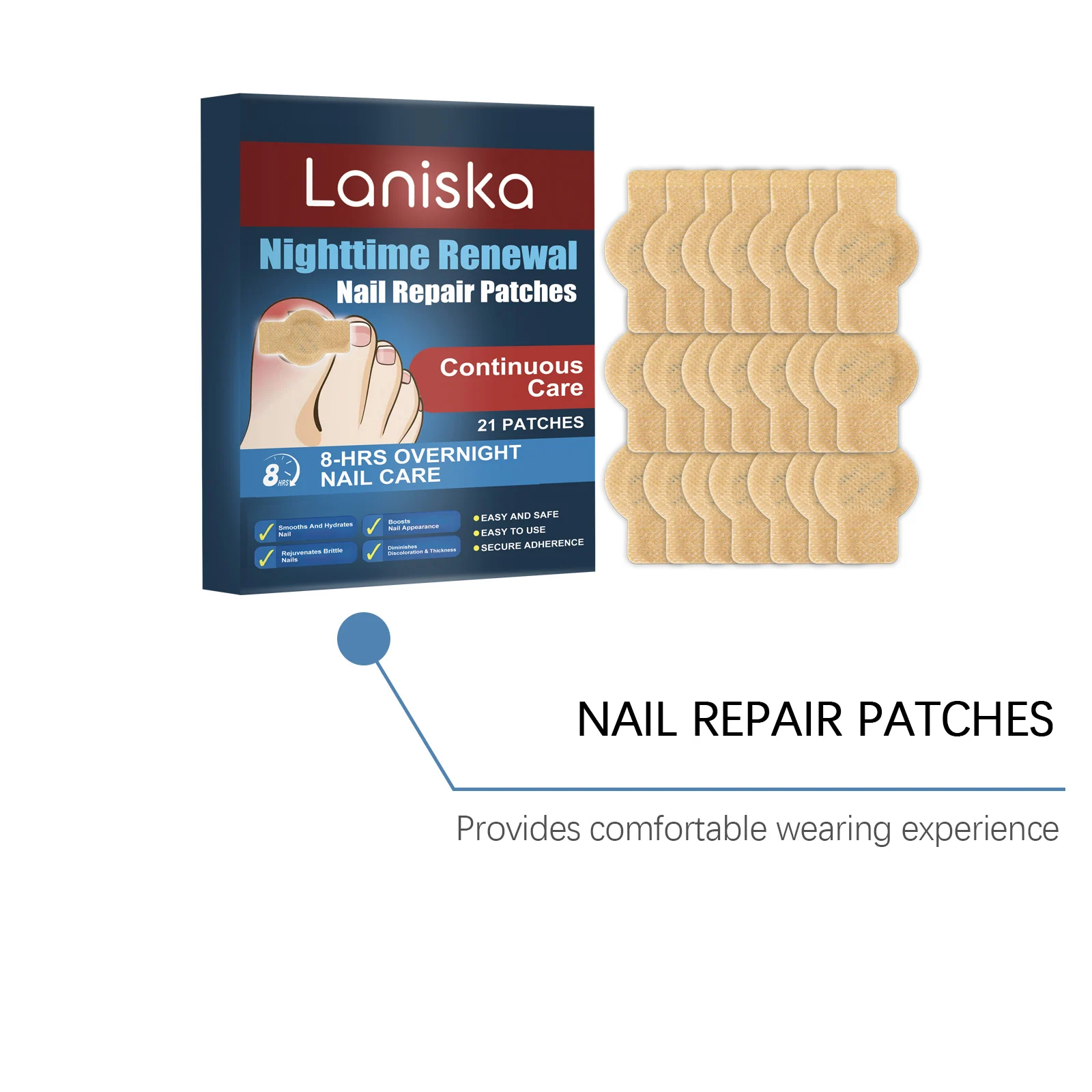 Laniska Nighttime Nail Repair Patches for Brittle & Discolored Nails, 8-Hour Nourishment 6 nighttime nail repair patches lan c4zpn5qr desc 6