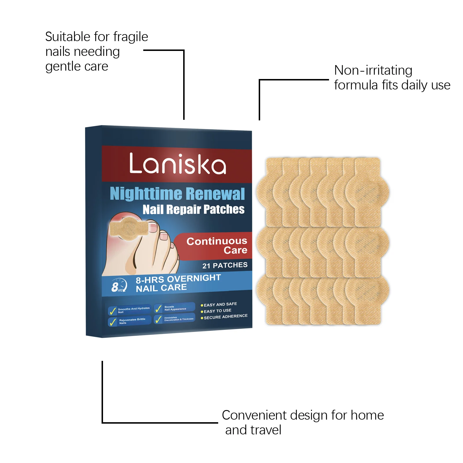 Laniska Nighttime Nail Repair Patches for Brittle & Discolored Nails, 8-Hour Nourishment 8 nighttime nail repair patches lan c4zpn5qr desc 8